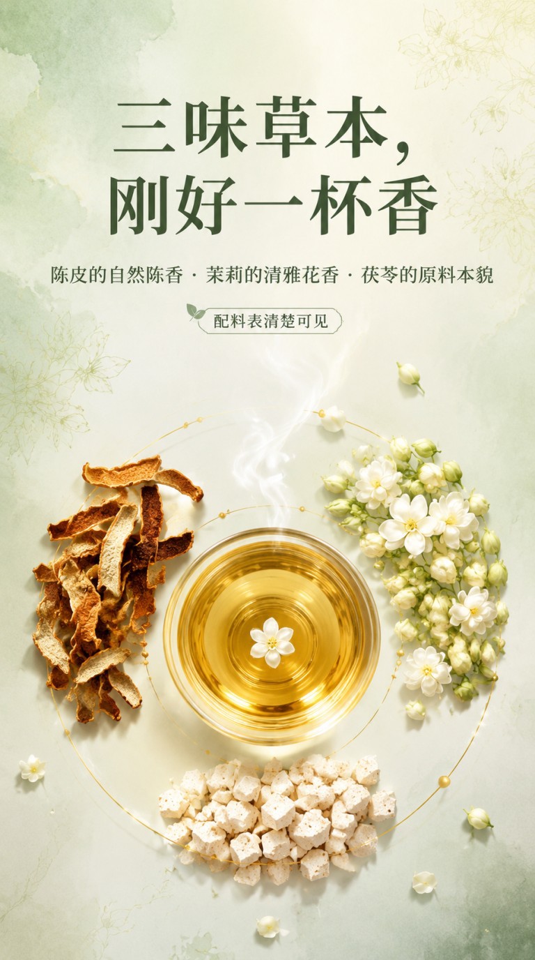 Tangerine Peel Jasmine Poria Herbal Tea Chen Pi Fu Ling Tea Bags 100g 20 Individual Sachets specifications