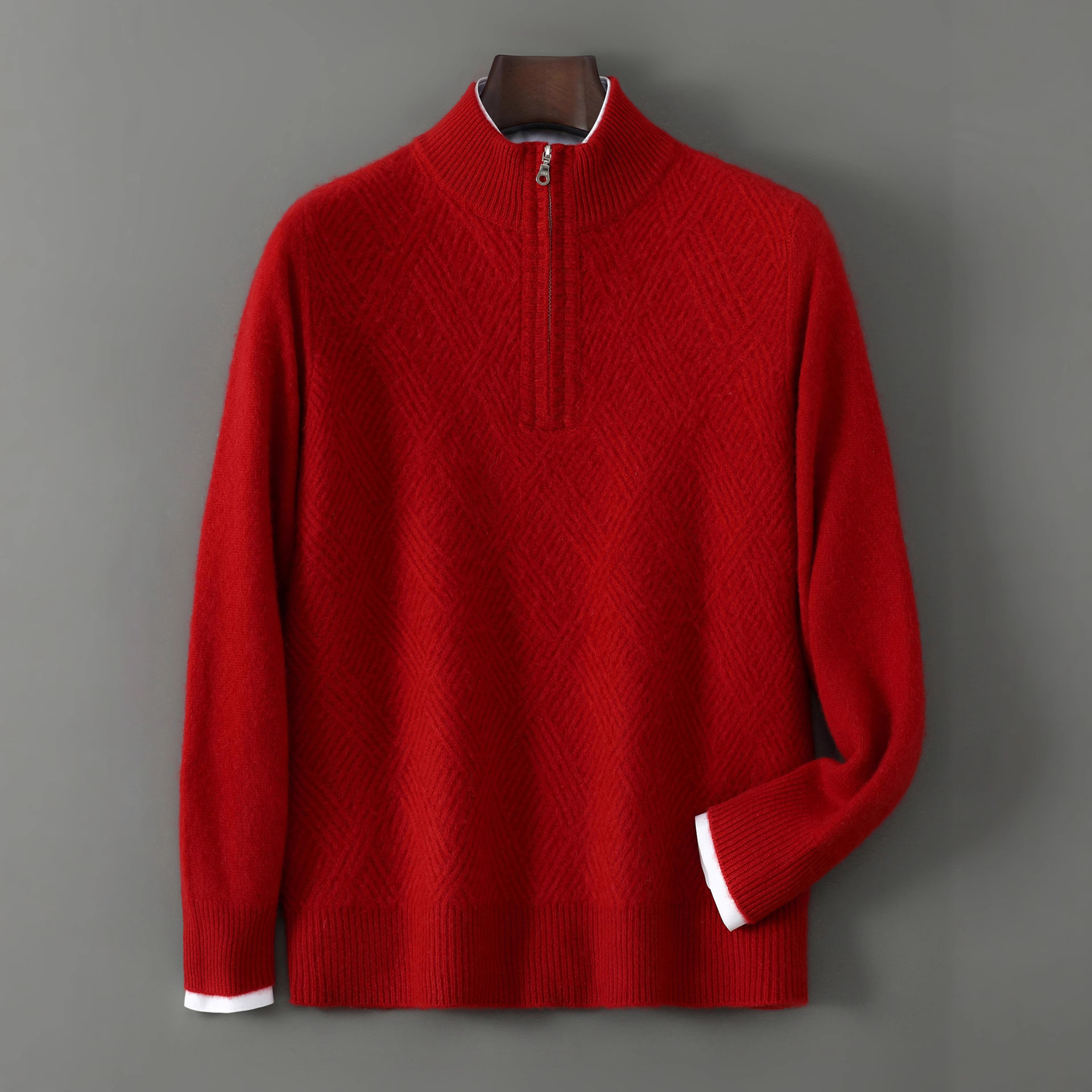 100%澳洲美利奴羊毛衫男士拉链半开领加厚套头毛衣打底衫工厂批发