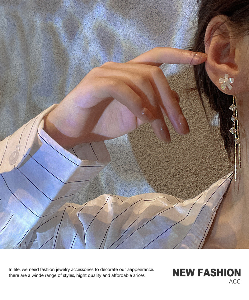 Korea flower copper earrings long tassel retro design personality zircon ear jewelrypicture10