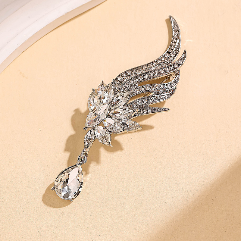 Water Drop Pendant Phoenix Wings Brooch Women's High-end Light Luxury Diamond-encrusted Suit Dress Corsage Accessories Pin