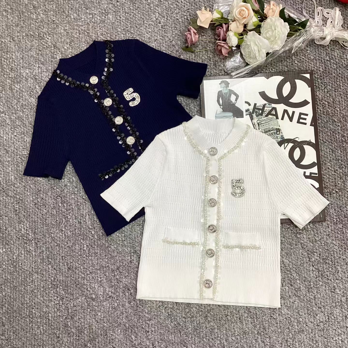 2026 Summer New Arrival Chanel-Style Five-Button Women's Fashionable and Slimming Short-Sleeved Knit Cardigan Top