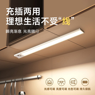 Led Cabinet Light with Rechargeable Intelligent Human Body Sensor Kitchen Lighting Wardrobe Light Strip Magnetic Wireless Self-Adhesive