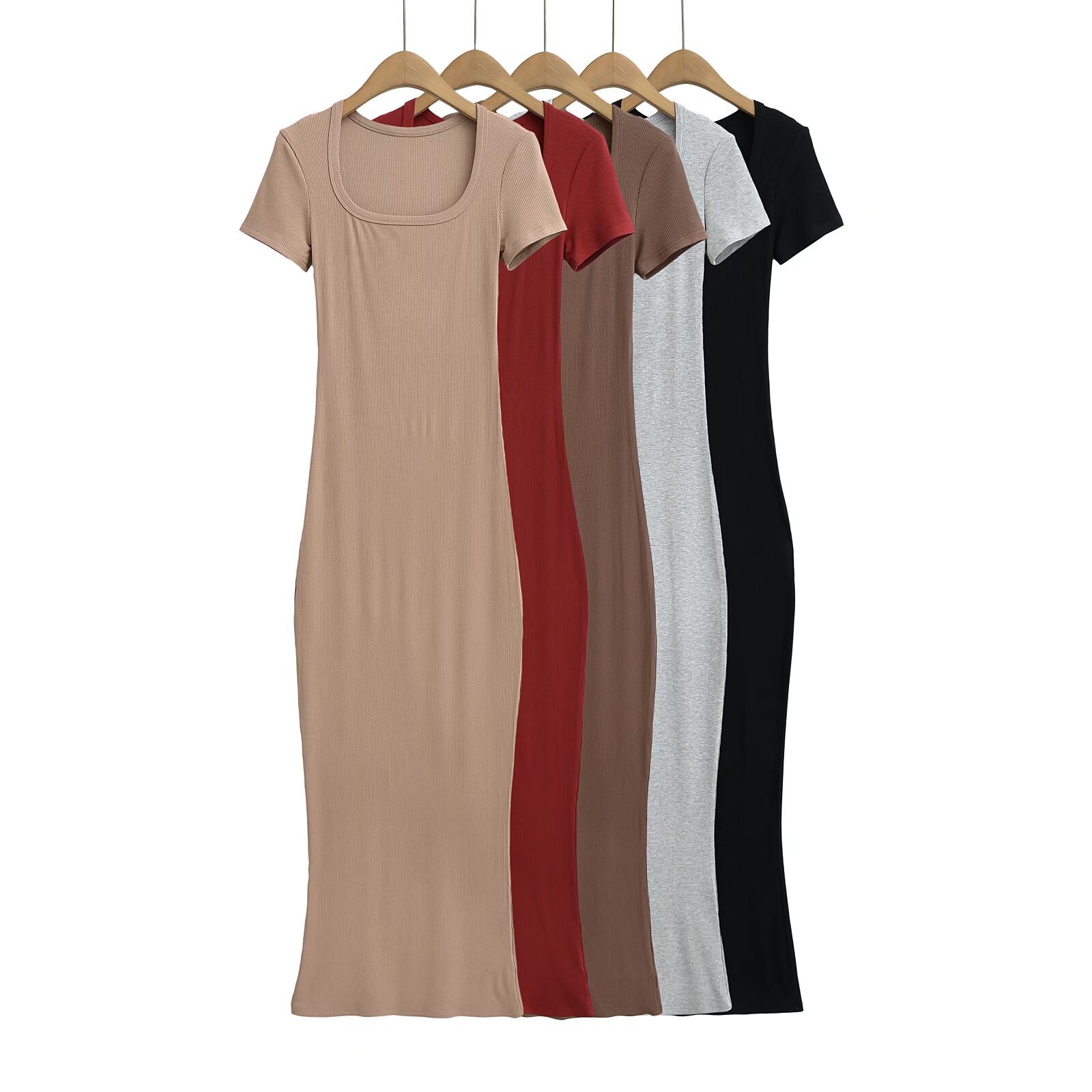 677-25夏季新款 欧美纯欲风性感梯形领一步裙弹力修身包臀连衣裙