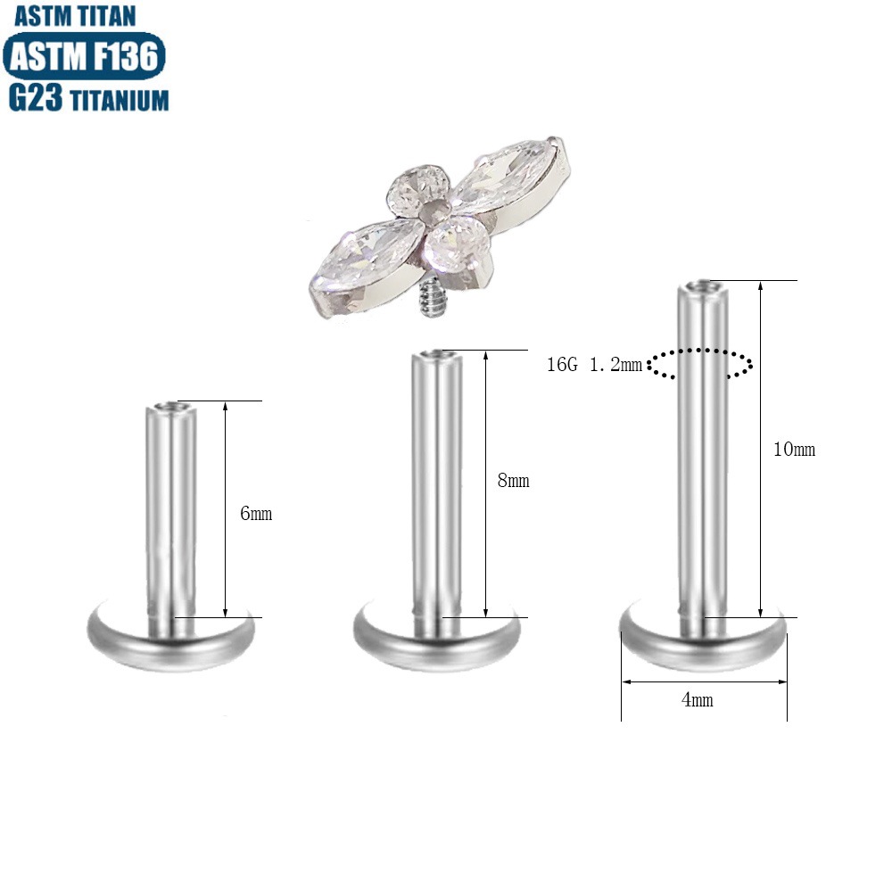 Silver pointed spike labret stud material detail