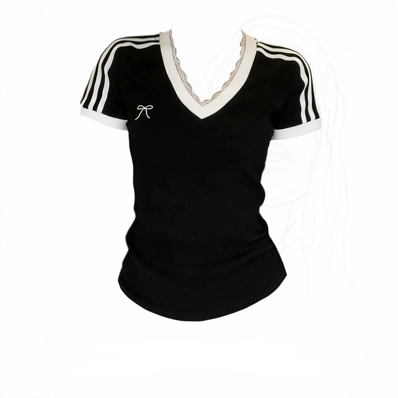 American-Style Spicy Girl Jersey V-Neck Short-Sleeve T-Shirt for Women, Summer 2026 New Slim-Fit Waist-Cinching Sports Crop Top
