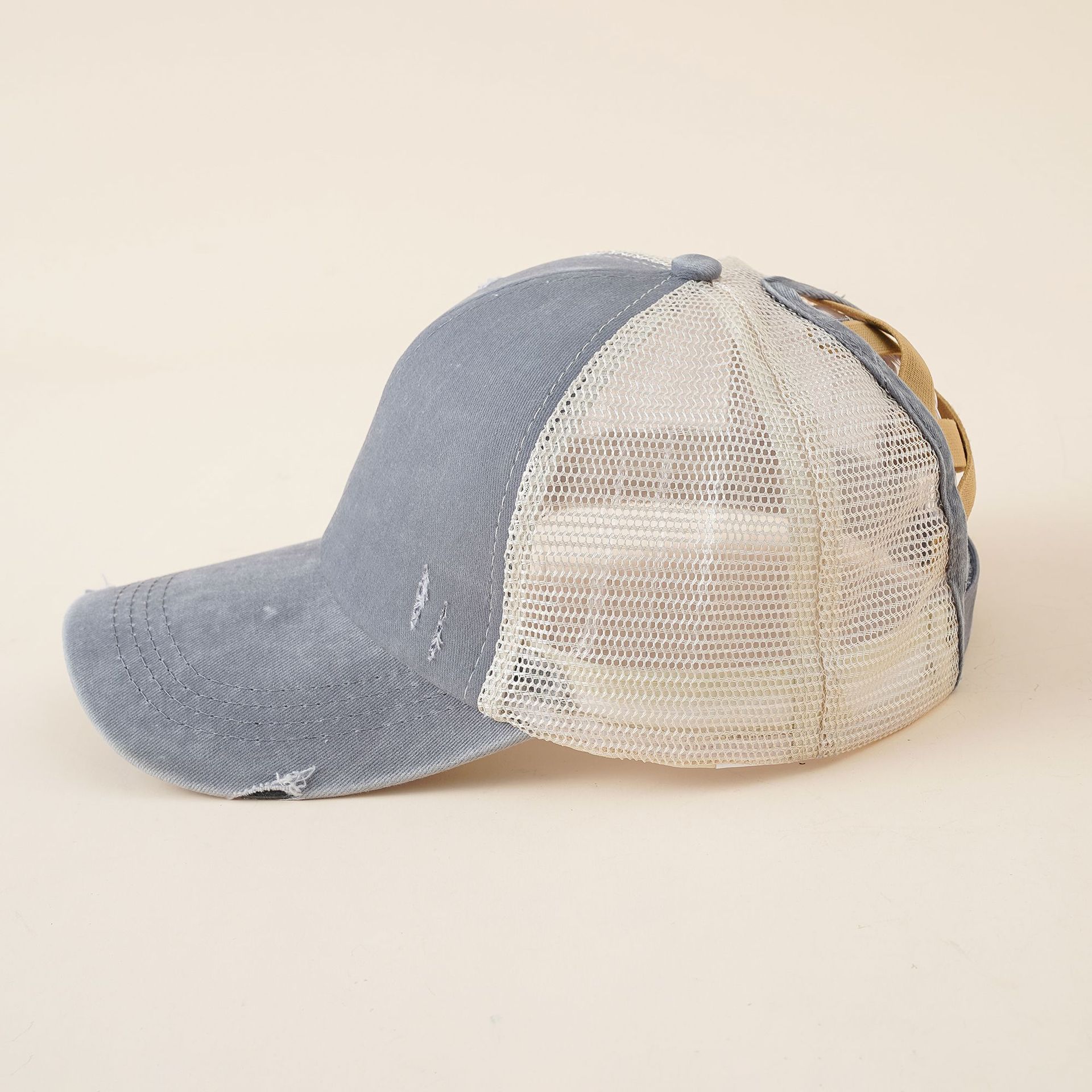 Las nuevas mujeres de cola de caballo agujero lavado de algodón gorra de béisbol verano transpirable malla al aire libre enarboló tapa cúpula