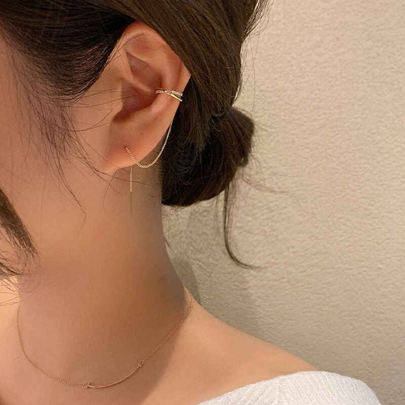 韩版新款简约个性纯银耳线耳骨夹 ins同款925链条耳环女显瘦耳坠