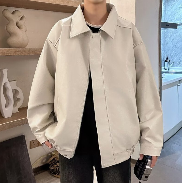 European and American Street Fashion Loose Biker Leather Jacket Men's Trendy Handsome High-End Pilot Pu Leather Jacket