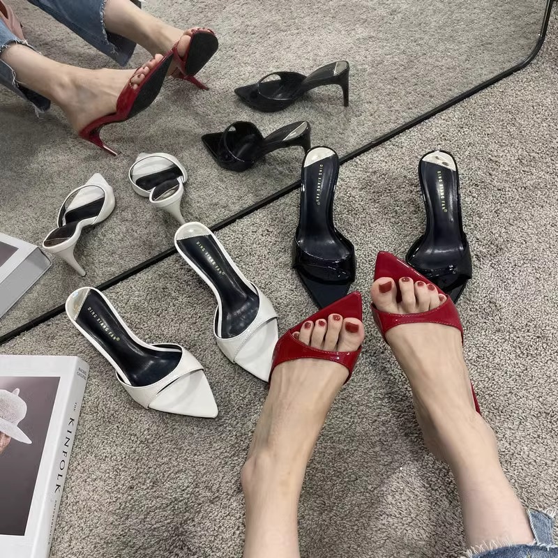 Women's Stiletto Sandals Pointed Toe Open Toe Patent Leather Slip-on_voghion.com