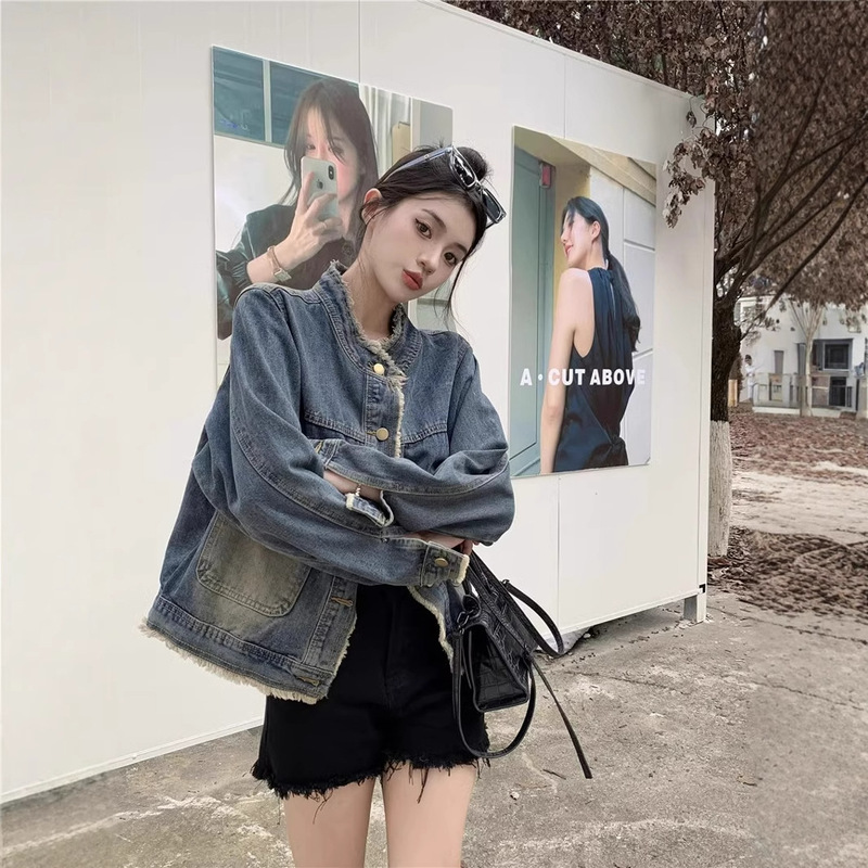 Vintage Washed Tassel Collar Denim Coat Women's Spring and Autumn Design Niche Slimming All-match Short Jacket Top Vintage Washed Tassel Collar Denim Coat Women's Spring and Autumn Design Niche Slimming All-match Short Jacket Top