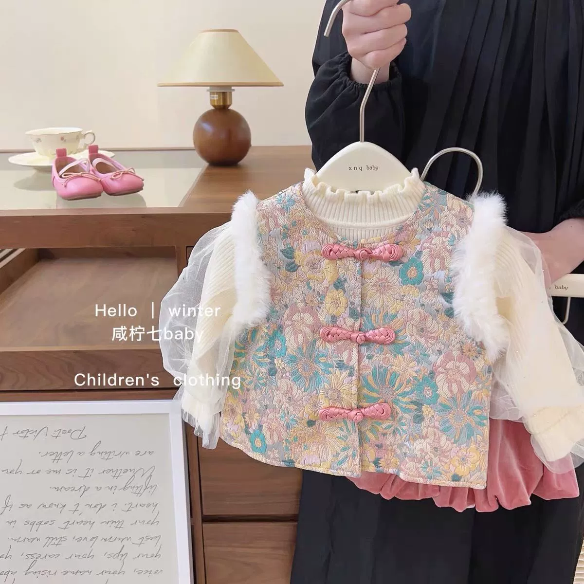 Для девочек 2023 ребенок кролик шерстяной рукав ручной пряжки