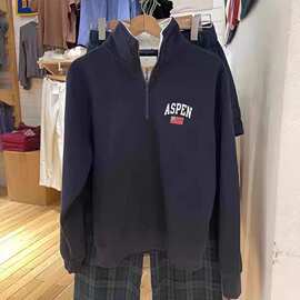 BM风 ASPEN印花半拉链翻领套头卫衣女新款装宽松显瘦慵懒风上衣