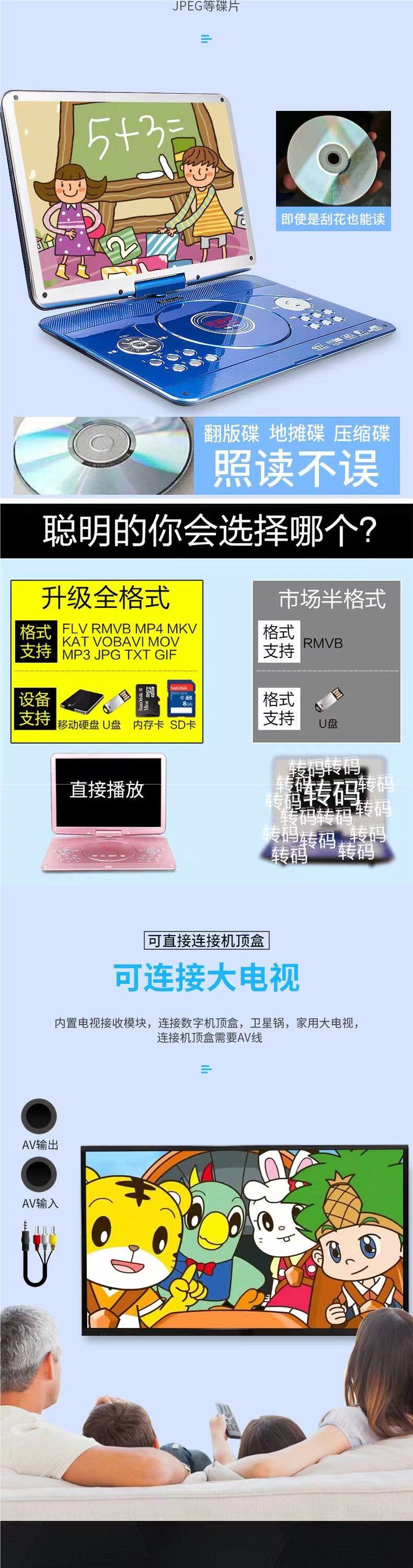 Jinzheng Portable DVD Player, EVD for Children and Elderly, Small TV, CD/VCD Integrated DVD Player