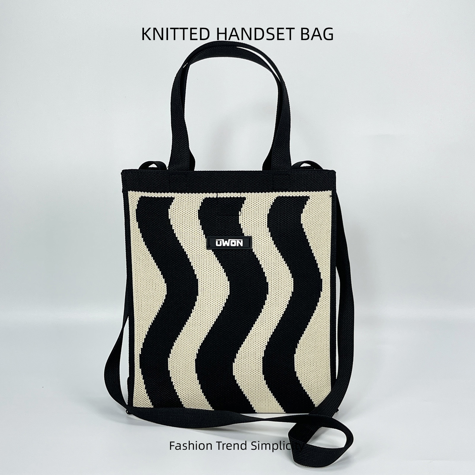 Nuevo bolso de hombro de punto de rombo en blanco y negro, bolso de mensajero de viaje de gran capacidad casual coreano, bolso cuadrado pequeño