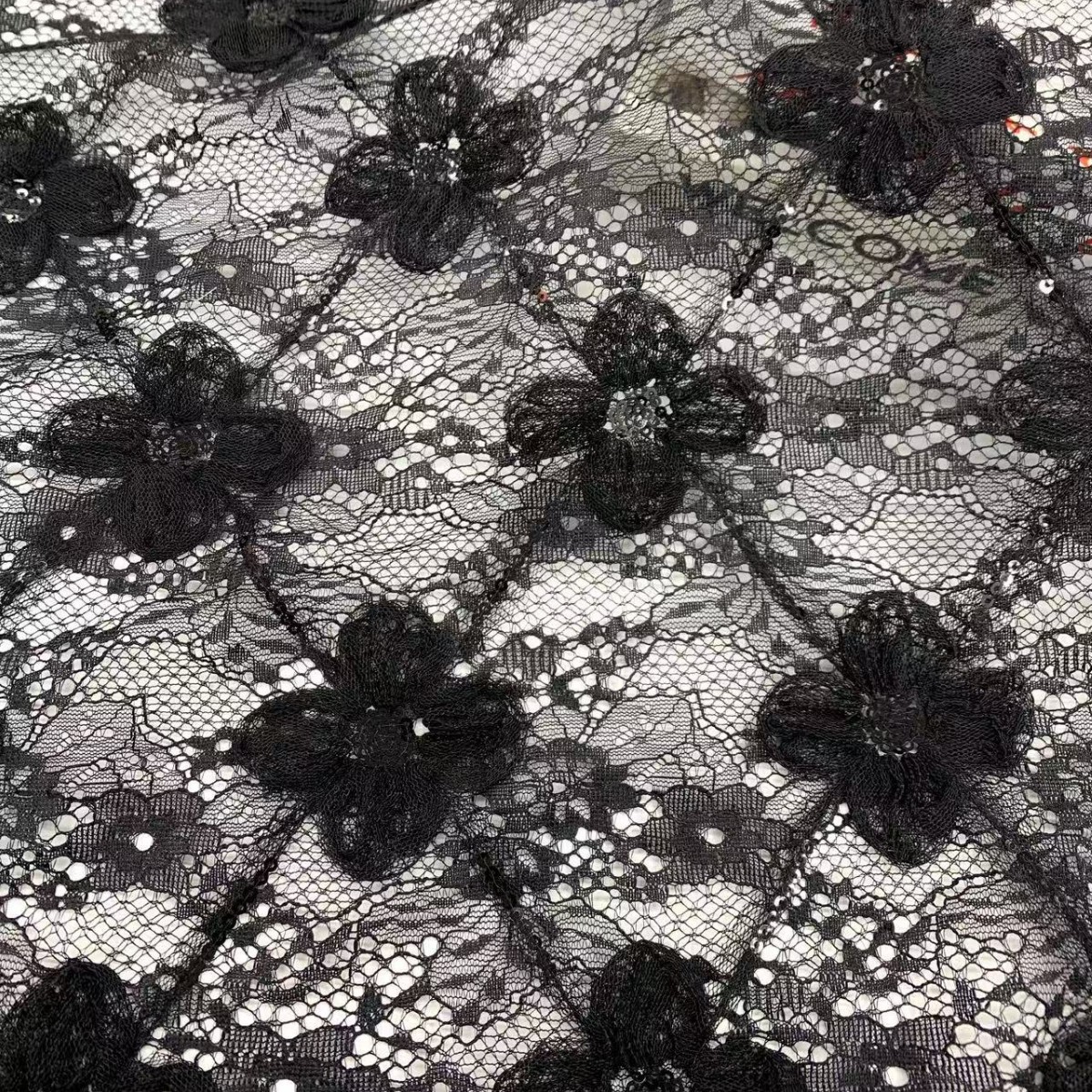 几何图形盘带绣蕾丝面料  春夏仙气时装连衣裙 新款现货供应