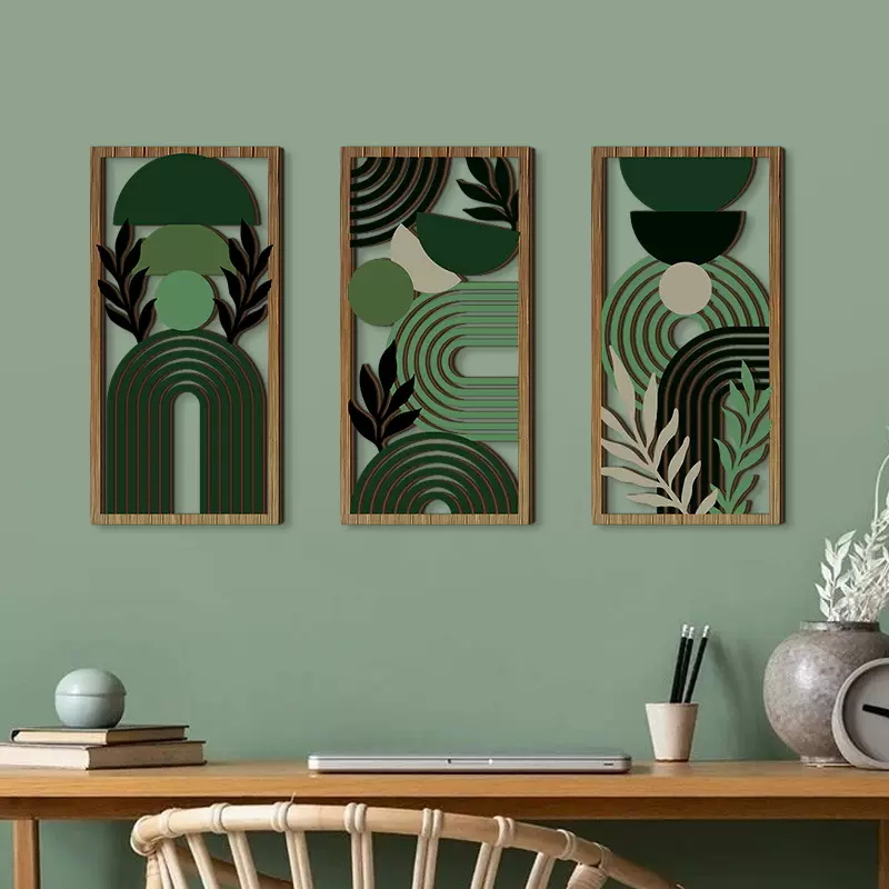 跨境亚马逊绿色镂空木质挂牌墙面装饰挂件壁挂田园风卧室客厅壁饰