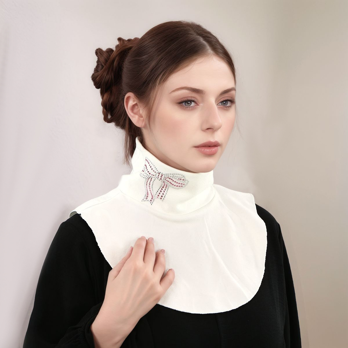 New Polyester Diamond-embellished Bow Neck Scarf Woman