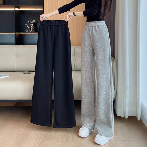 Gray Sports Wide-Leg Pants for Women, 2025 Spring/Summer New Arrival, Trendy Thin Pants for Women, Straight-Leg Pants for Spring/Summer, Casual Sweatpants