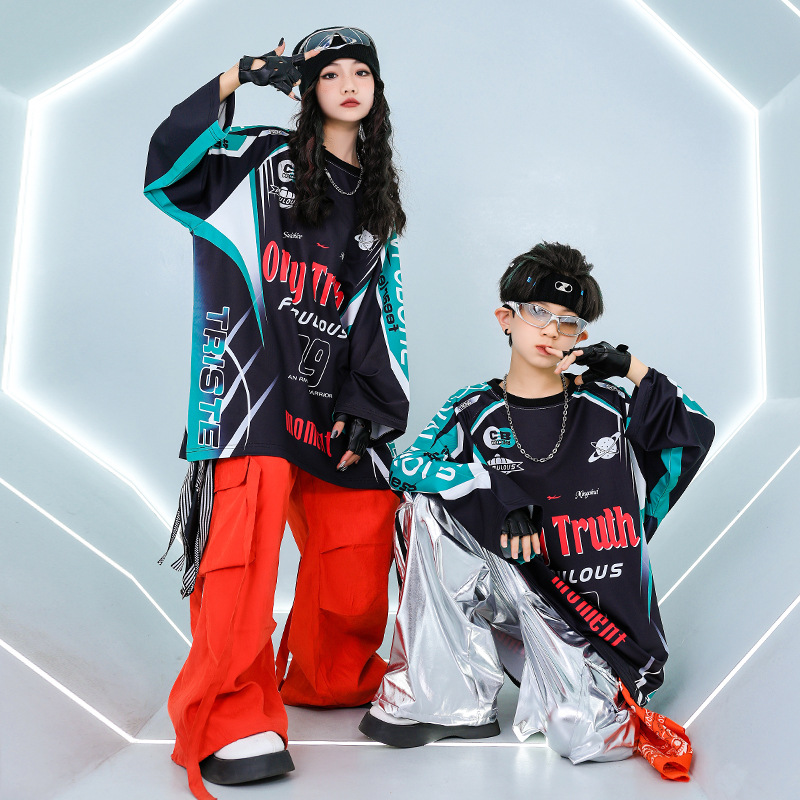 嘻哈童裝潮牌街舞兒童潮服男童hiphop酷帥09套裝女童元旦表演服裝