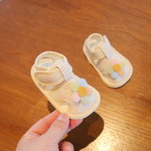 夏季一岁女宝宝凉鞋软底婴儿学步前鞋格子布面鞋子防滑婴幼儿鞋男
