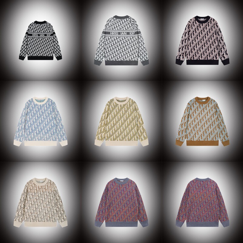 Autumn and Winter Export Cross-Border D Men's Knitted Wool Sweater Round Neck Sweater Full Letter Jacquard Loose Same Style for Men and Women
