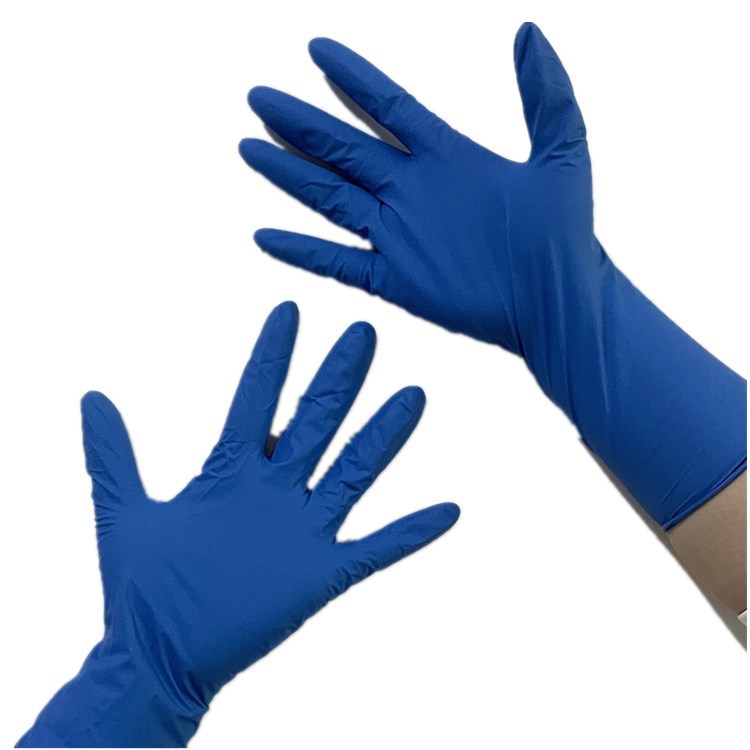 12寸丁腈劳保手套无粉蓝色一次性丁腈手套100只装实验室防护手套