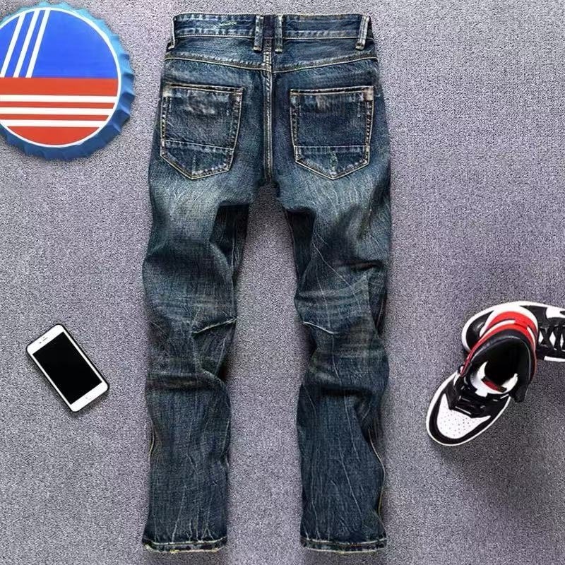 Klassische Herren Vintage Jeans Straight Leg Denim Freizeithose_voghion.com