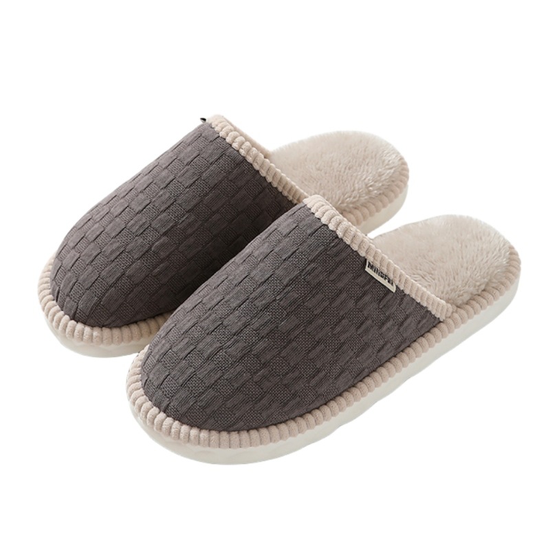 Zapatillas de algodón para hombres invierno cálido interior antideslizante felpa hogar engrosado inferior Otoño e Invierno zapatillas hombres más tamaño