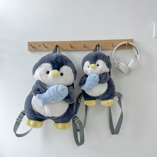 Cute Penguin Bag Plush Toy Backpack Doll Internet Red Grey Penguin 2024 New Gift for Women