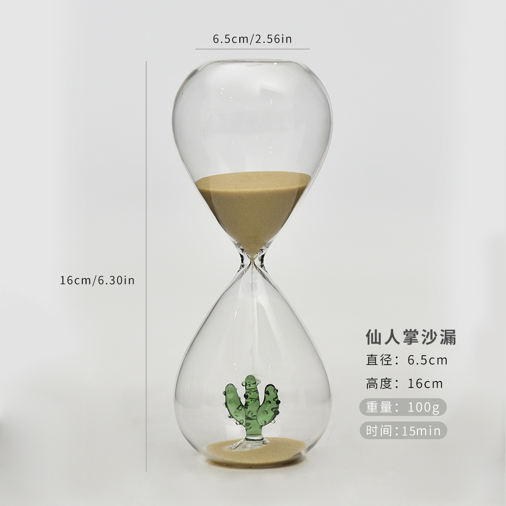 Creativo 15 minutos cactus reloj de arena temporizador 3D modelado para el hogar decoración de vidrio reloj de arena fábrica al por mayor