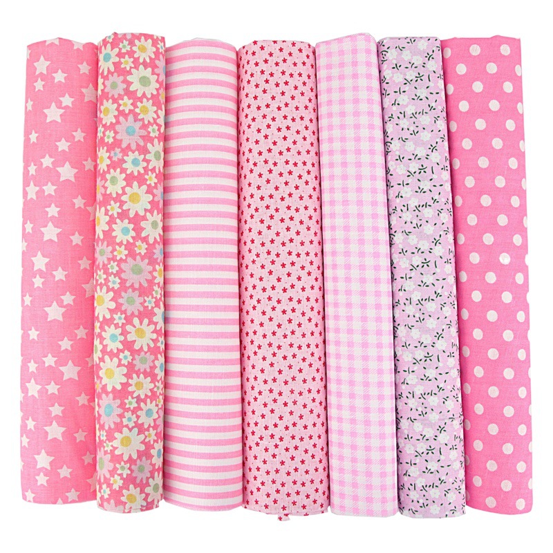 7-color patchwork paño conjunto llano algodón floral Plaid Polka Dot hecho a mano DIY paño de algodón al por mayor pequeño paño de tela de la cabeza