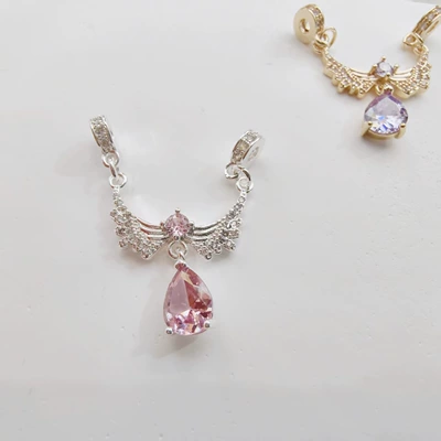 Inlaid Pendant Wing Necklace Crystal: Zərgərlik ara hissələri - silver-pink-diamond