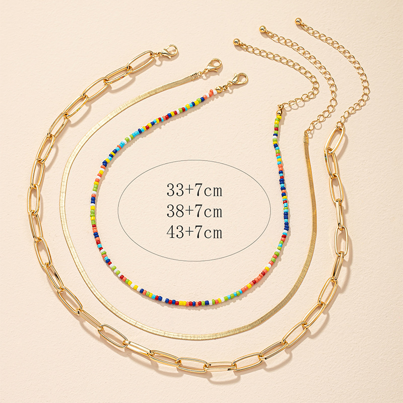 Fashion Geometric Alloy Beaded Plating Layered Necklaces 3 Pieces