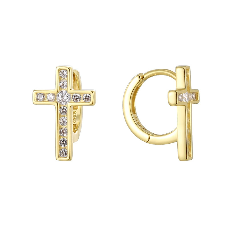 Charm&In Серьги-кольца с цирконием, S925 серебро, покрытие 14K золота, золотистые, европейский стиль