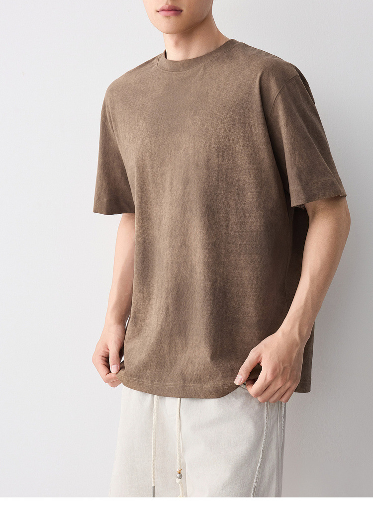 Áo thun nam tay ngắn cổ tròn chất liệu lanh cotton phong cách đường phố — màu cà phê chi tiết 33