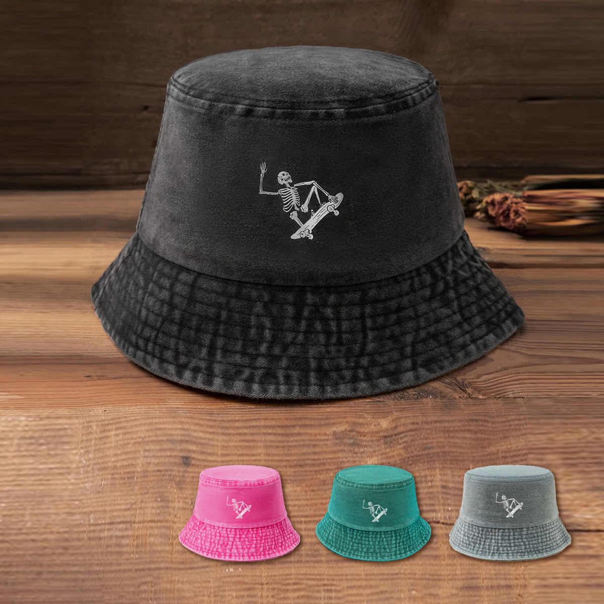 Unisex Retro Schädel Bucket Hat display picture 1