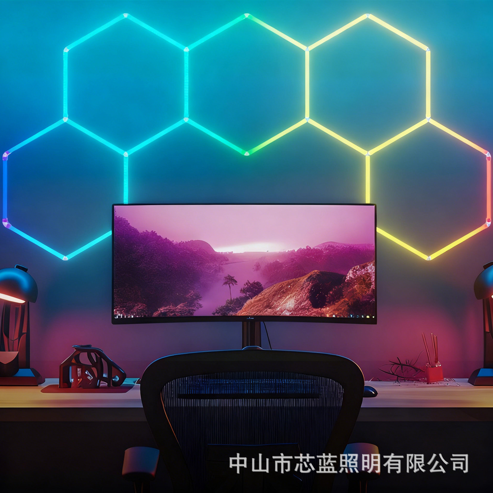 Luz transfronteriza deslumbrante RGB atmósfera de cambio de color caballo corriendo lámpara led nido de control aplicación de lavado de autos estación de garaje lámpara hexagonal