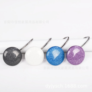 12Pcs Cross-Border Wholesale Resin Cracked Round Stainless Steel Single Hook Shower Curtain Hook Curtain Hook