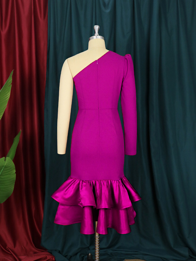 Women's Clothing Plus size women's clothing S 4XL one shoulder sexy dress ruffled one step skirt cocktail party banquet slim light dress_voghion.com