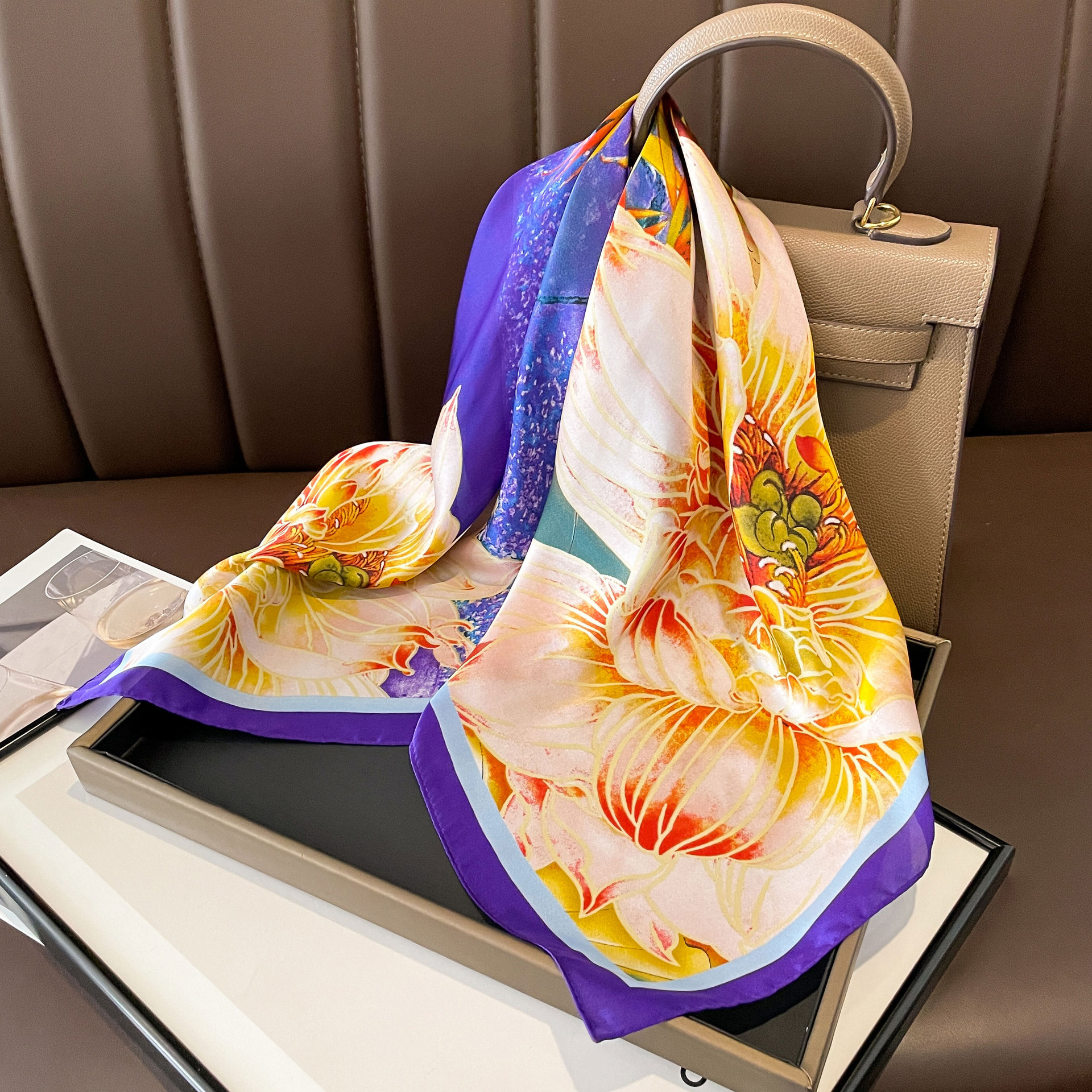 62g Weight Silk Scarf Classification Holiday, Daily Occasion Polyester Material Flower Pattern Spring&Summer Season Women's Gender Elegant, Korean Style Style Women's Elegant Korean Style Flower Polyester Silk Scarf 10