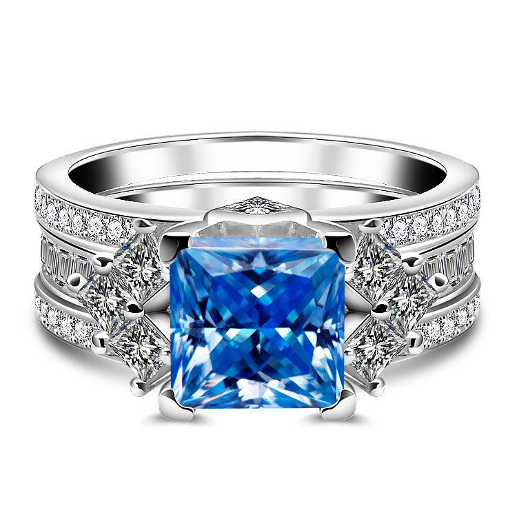 3 quilates 8mm princesa anillo cuadrado anillo de piedra de mosaico de color con certificado de Gra S925 plata esterlina anillo de mosaico de mujer