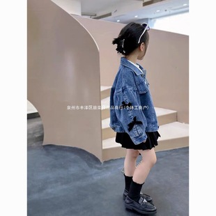 Girls' Denim Jacket Autumn 2024 New Trendy Korean Version Children's Baby Spring and Autumn Stylish Fashionable Jacket Top