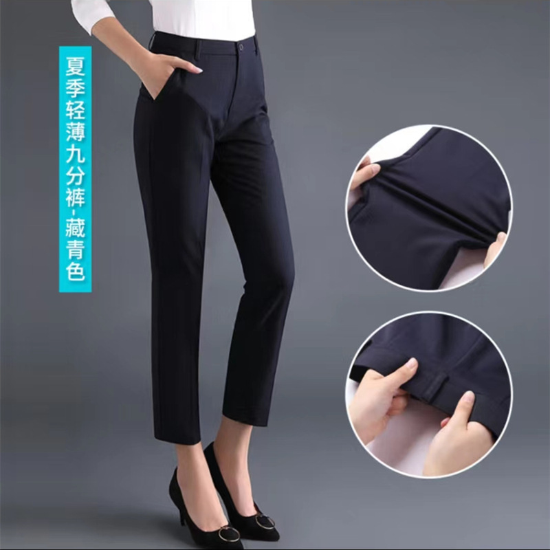 Pantalones de traje de mujer de cintura alta recta negro Primavera y otoño trabajo ropa formal drapeado invierno grueso Pantalones de traje forrados de lana para mujer