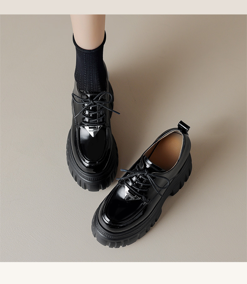 Giày loafer nữ đế xuồng platform buộc dây, gót ẩn tăng chiều cao — màu đen chi tiết 8