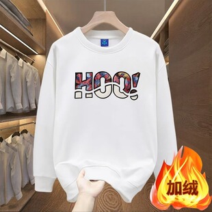 Autumn and Winter New Trendy Brand Printed Boys' Tops, Fashionable Pullover, Round Neck, Long Sleeves, Casual, Versatile, Trendy Men's Sweatshirts with Velvet