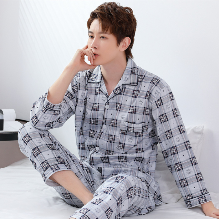 2024 nuevo pijama a cuadros para hombres primavera y otoño algodón de manga larga tamaño grande otoño y invierno para hombres se puede usar ropa para el hogar