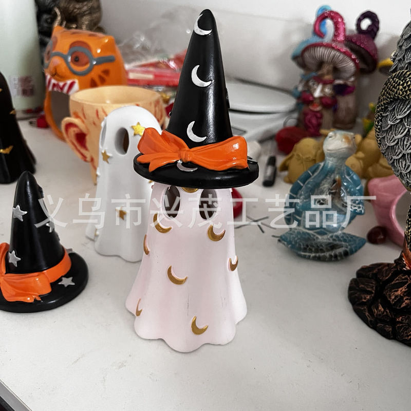 ハロウィーン魔女帽をかぶった三色幽霊樹脂装飾品ホームパーティー幽霊灯道具幽霊装飾|undefined