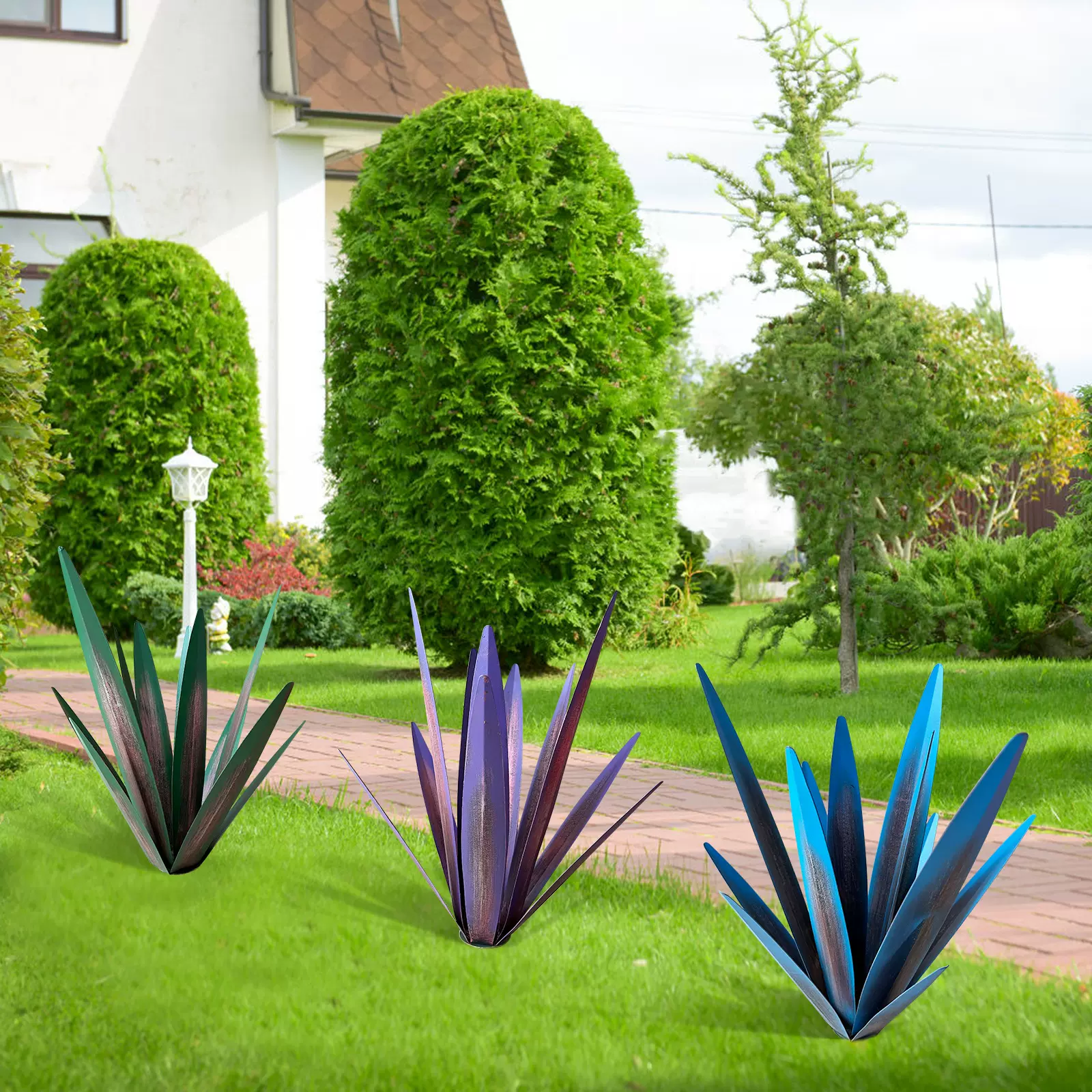 跨境亚马逊龙舌兰花金属创意摆件铁质工艺品户外庭院花园铁艺植物