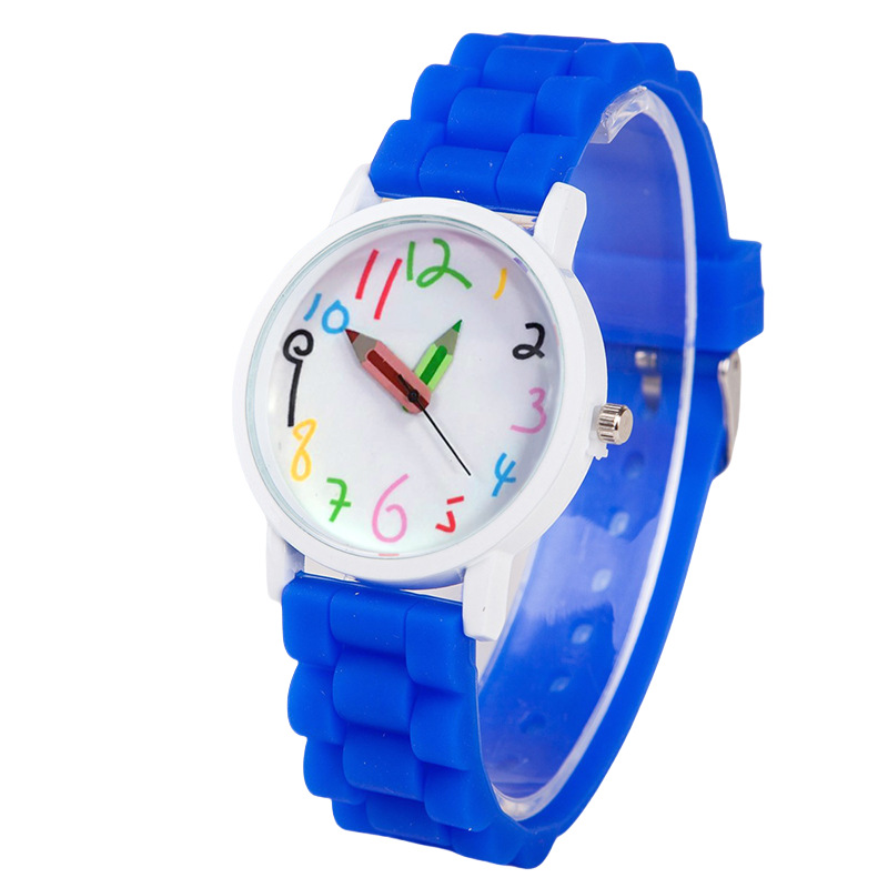 Cartoon Digital Pencil Student Women's Cute Jelly Color Silicone Band Quartz Watch_voghion.com