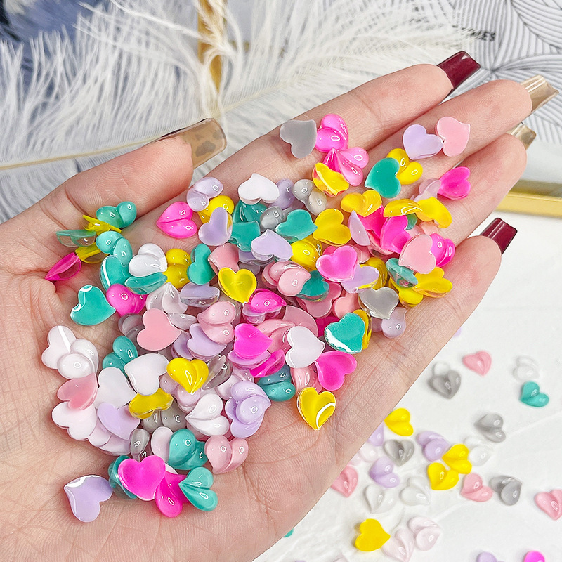 Arte de uñas melocotón corazón 10 unidades nuevo amor Aurora magia color tridimensional plano pequeño tamaño pedo melocotón uñas joyería